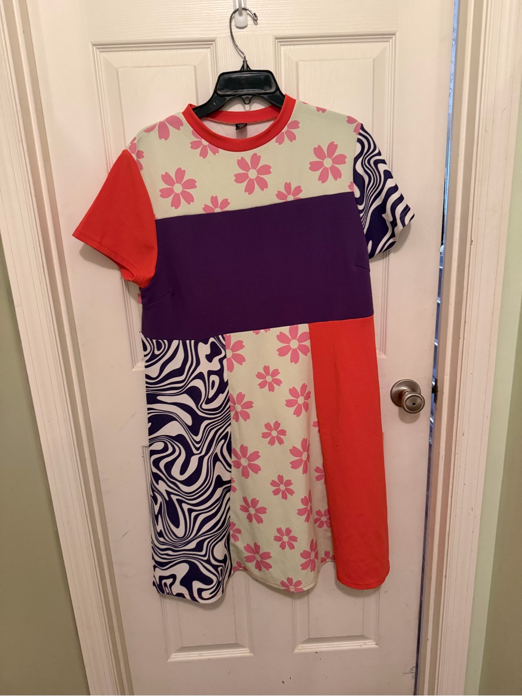 Shein Colorblock Floral  Wave Panel Dress  Purple Pink  Coral